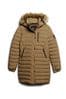 Superdry Brown Fuji Hooded Mid Length Puffer Coat