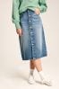 Joules Button Front Denim Midi Skirt