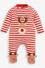 JoJo Maman Bébé Gestreifter Baby-Schlafanzug mit Rentier-Applikation