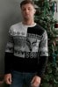 Schwarz/Weiß - Herren Gestrickter Weihnachtspullover mit Rentierdesign in Regular Fit