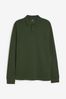 Dark Khaki Green Long Sleeve Pique Polo Shirt