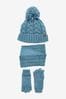 Cobalt Blue Knitted Hat, Gloves and Scarf 3 Piece Set (3-16yrs)