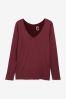 Berry Red Slouch V-Neck Long Sleeve T-Shirt