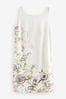 Ecru Cream Floral Linen Blend Sleeveless Shift Dress, Regular