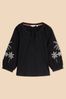 White Stuff Black Mix Embroidered Millie Top