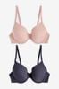 Pink/Navy Blue Pad Full Cup Stripe Smoothing T-Shirt Bras 2 Pack
