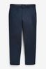 Navy Blue Single Pleat Stretch Chino Trousers, Slim Fit