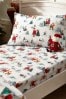 White Santa and Presents All Over Print Fitted Sheet and Pillowcase Set