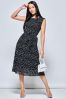 Jolie Moi Black Spot Print Haniya Pleated Chiffon Dress