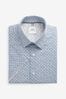 White/Blue Geometric Easy Iron Button Down Short Sleeve Oxford Shirt, Regular