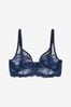 Navy Blue DD+ Non Pad Full Cup Shell Embroidered Bra, DD+ Non Pad Full Cup