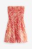 Coral Pink Zebra Bandeau Shirred 100% Cotton Playsuit, Regular