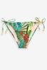 Tropical Print Tie Side Shirred Bikini Bottoms