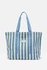 Joules Promenade Blue & White Striped Canvas Beach Bag
