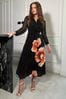 Girl In Mind Black Floral Isabella Abstract Tie Front Shirt Dress