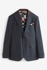 Navy Slim Tailored Herringbone Suit Jacket, Slim Fit