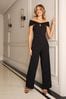 Sistaglam Black Keyhole Bardot Twist Jumpsuit With Wide Leg, Regular