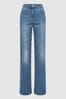 Light Blue Reiss Marion Mid Rise Wide Leg Jeans, Regular