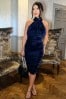 AX Paris Blue Velvet Halterneck Midi Dress