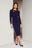 Lipsy Indigo Blue Long Sleeve Cut Out Ruched Bodycon Dress, Regular