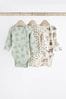 Green/Neutral Long Sleeve Ribbed Baby Bodysuits 3 Pack