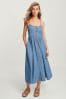 Mid Blue Button Through Midi Summer Dress