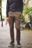 Brown Micro Check Slim Brushed Belted Chinos Trousers