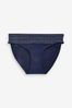 Marineblau/Ziernähte - Gesmokte Bikinihose mit hohem Beinausschnitt