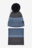 Mineral Blue Stripe Knitted Hat And Snood Set (1-16yrs)