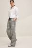 Grey Check Linen Blend Side Stripe Track ruffle-detail Trousers, Regular