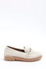 River Island Cream Wide Fit Quilted Branded Chain Loafers
