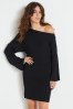 Black Ribbed Off The Shoulder Mini Jumper Dress