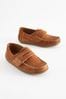 Tan Brown Wide Fit (G) Leather Penny Loafers with Touch and Close Fastening