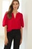 Berry Red Puff Sleeve V-Neck Blouse