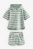 Grün/Weiß - Frottee-Set aus Kapuzensweatshirt und Shorts (3 Monate bis 7 Jahre)