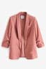 Pink Relaxed Ruched Sleeve Blazer, Petite