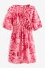 Pink Shirred Waist Mini Dress