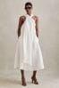 Navy Reiss Cosette Linen Blend Drape Midi Dress