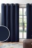 Navy Blue Cotton Blackout/Thermal Eyelet Curtains, Blackout/Thermal