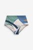 Blue Abstract Print High Waist Bikini Bottoms, High Waist