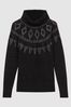 Reiss Black Bella Embellished Fair-Isle Removable Roll Neck Jumper