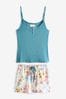 Laura Ashley Blue/White Floral Print Pointelle Cami And Jersey Short Pyjamas