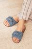Blue Suede Bow Slider Slippers