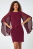 Roman Red Asymmetric Chiffon Overlay Shift Dress