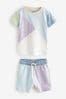 Lila-Violett/Blau - Kurzärmliges T-Shirt und Shorts in Blockfarben im Set (3 Monate bis 7 Jahre)