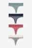 Navy/Cream Floral Print Thong Cotton and Lace Knickers 4 Pack