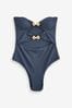 Navy Blue Tummy Shaping Control Cut Out Shell Trim Swimsuit