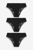 Black Modal & Lace Knickers 3 Pack, Thong
