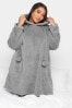 Yours Curve Grey Pom Pom Snuggle rmliges Hoodie With Pockets