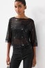 Black Sheer Sequin Embellished Top
